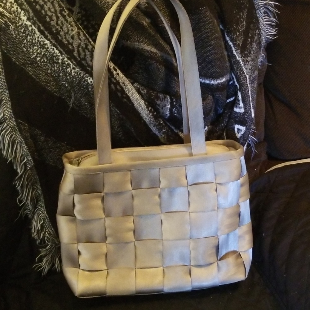 Champagne seatbelts purse